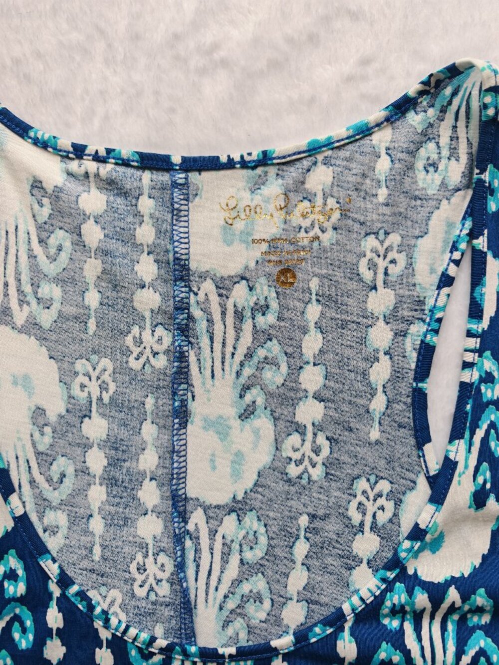 Lilly Pulitzer Get In Line Melle Dress XL Blue Aqua Print Sleeveless Swing A-Lin - Picture 3 of 10
